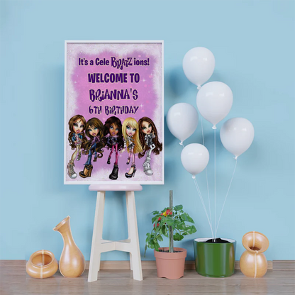 Bratz Birthday Decorations, Fashion Doll Party Supplies, Bratz Cloe Themed, Yasmin, Jade, Sasha Digital Template, Editable Bratz Image SVG PNG