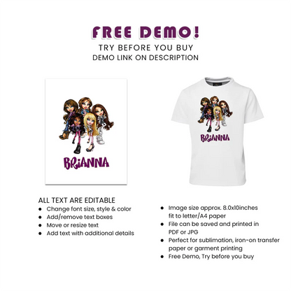 Bratz Sublimation T-Shirt | Custom Shirt Design | Printable Tee