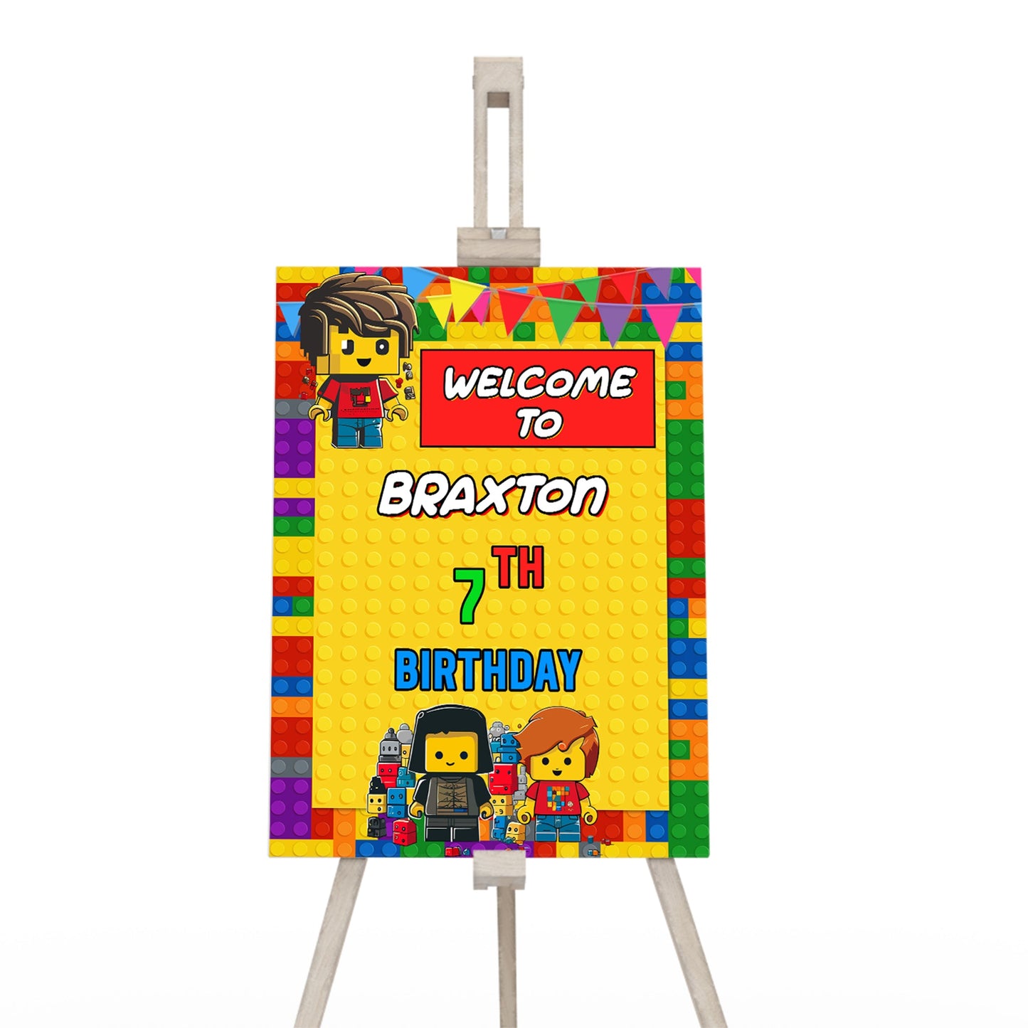Welcome sign with a Lego theme