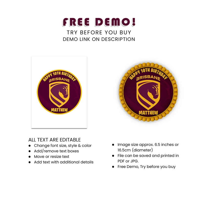Brisbane Broncos Personalized Icing Sheet Cake Images Digital Download