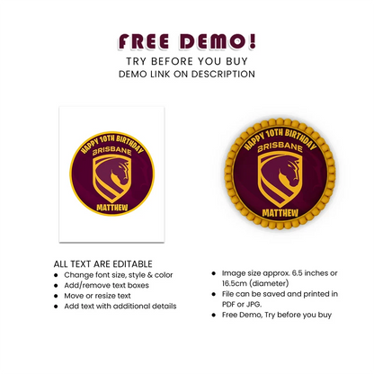 Brisbane Broncos Personalized Icing Sheet Cake Images Digital Download