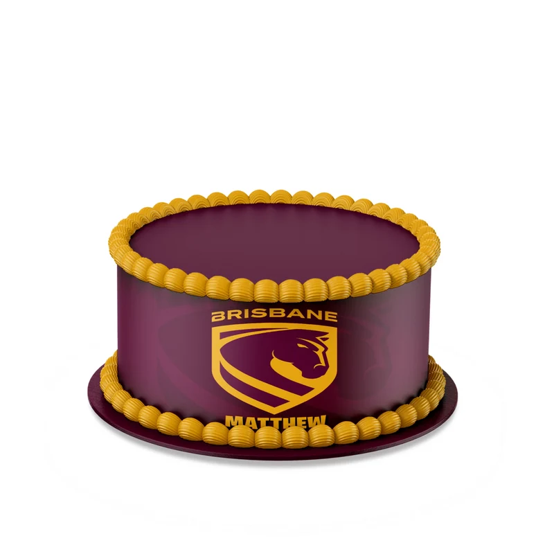 Brisbane Broncos custom cake strips with maroon and gold team color patterns displayed neatly on a clean white background