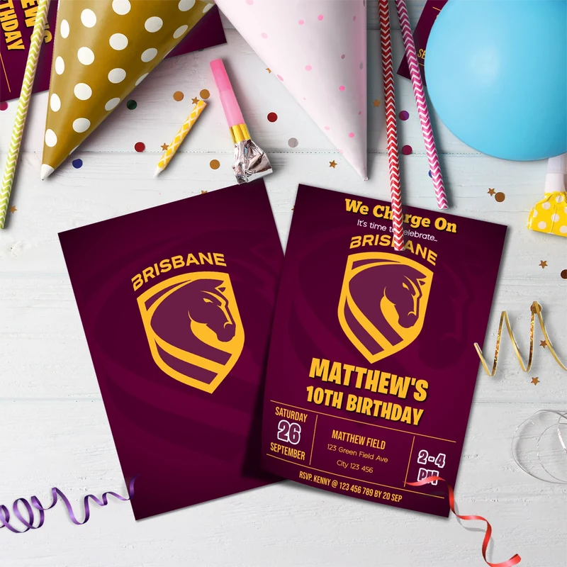 Broncos Birthday Decorations, NRL Broncos Party Supplies, Brisbane Themed, Broncos Digital Template, Editable Brisbane Broncos Image SVG PNG