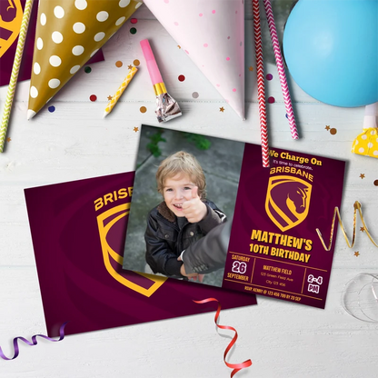 Broncos Birthday Decorations, NRL Broncos Party Supplies, Brisbane Themed, Broncos Digital Template, Editable Brisbane Broncos Image SVG PNG