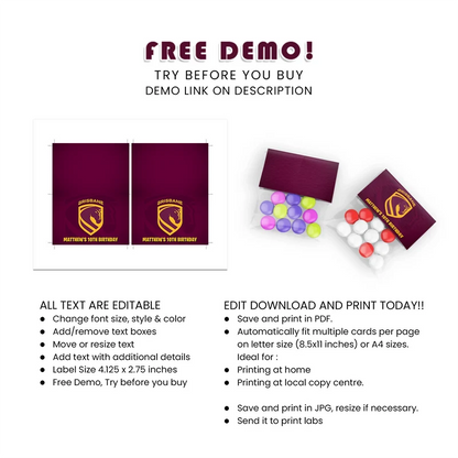 Brisbane Broncos Treat Bag Topper Label Printable Digital Download