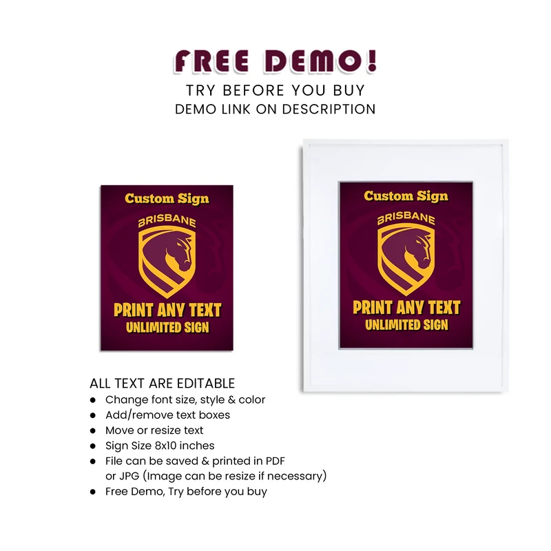 Brisbane Broncos Custom Sign Printable Digital Download