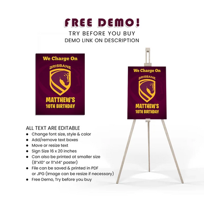Brisbane Broncos Welcome Sign Printable Digital Download
