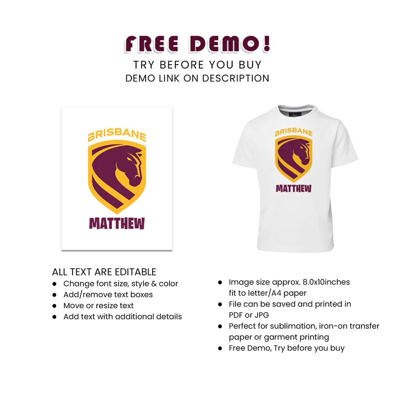 Brisbane Broncos Sublimation T-Shirt Digital Download