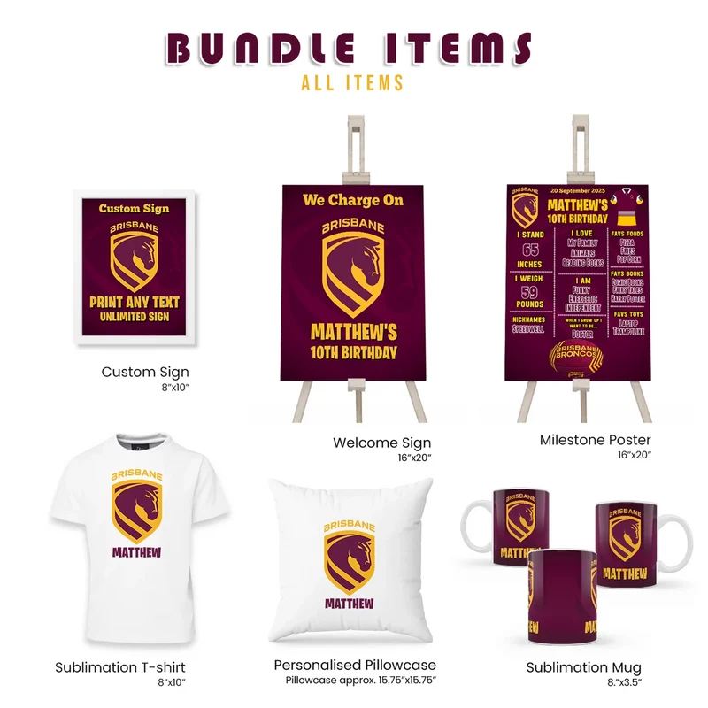 Brisbane Broncos Personalized Party Pack Bundle Printable Digital Download