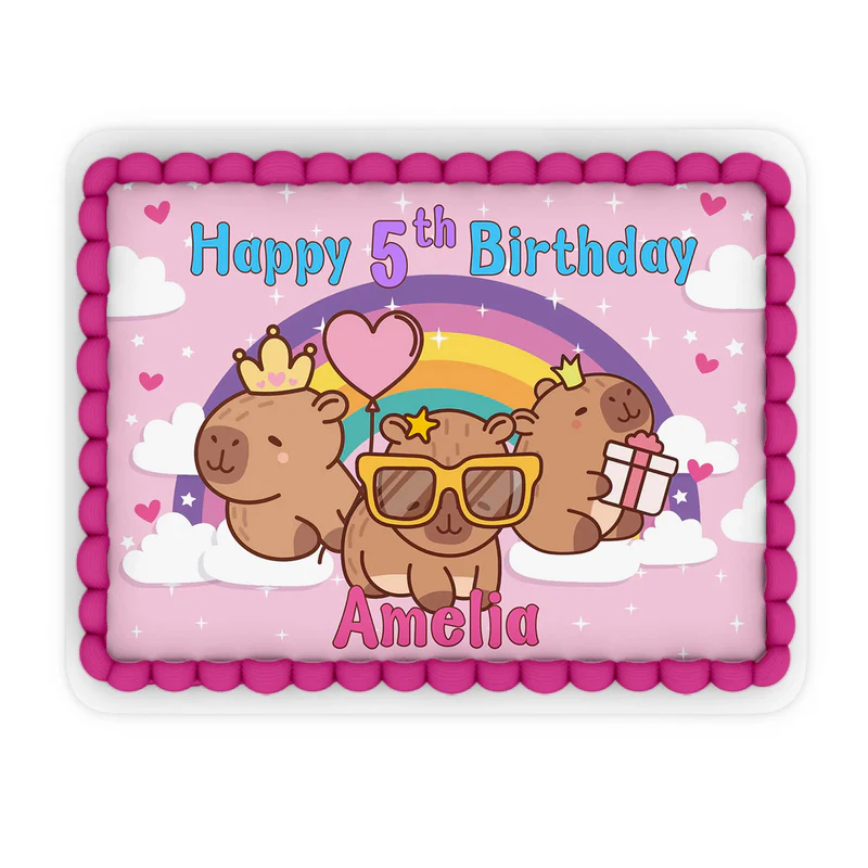 Capybara personalized edible sheet cake images featuring large rectangular custom graphics for birthday cakes