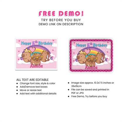 Capybara Personalized Icing Sheet Cake Topper Images
