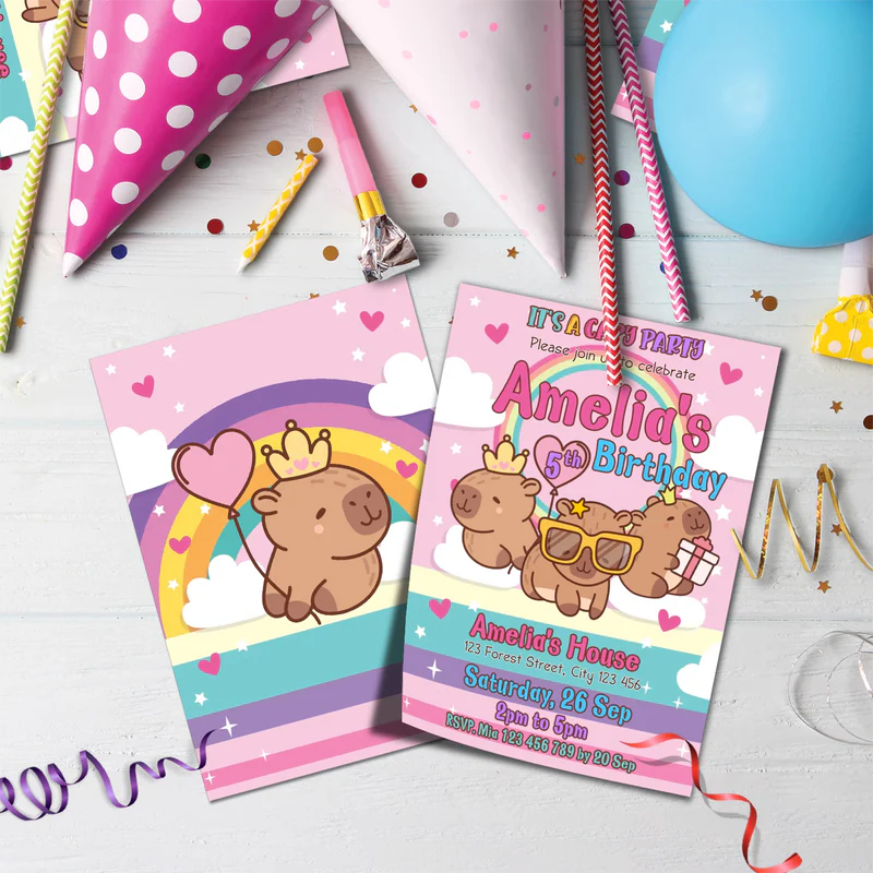 Capybara Birthday Decorations, capybara pets Party Supplies, tropical vibes Themed, Capybara Digital Template, Editable Capybara Image SVG PNG