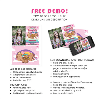Capybara Personalized Photo Card Invitations - Custom Birthday