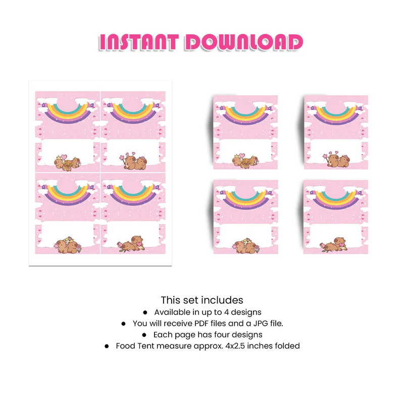 Capybara Food Cards - Custom Buffet Tent Labels