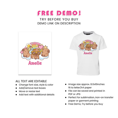 Capybara Sublimation T-Shirt - Personalized Custom Apparel