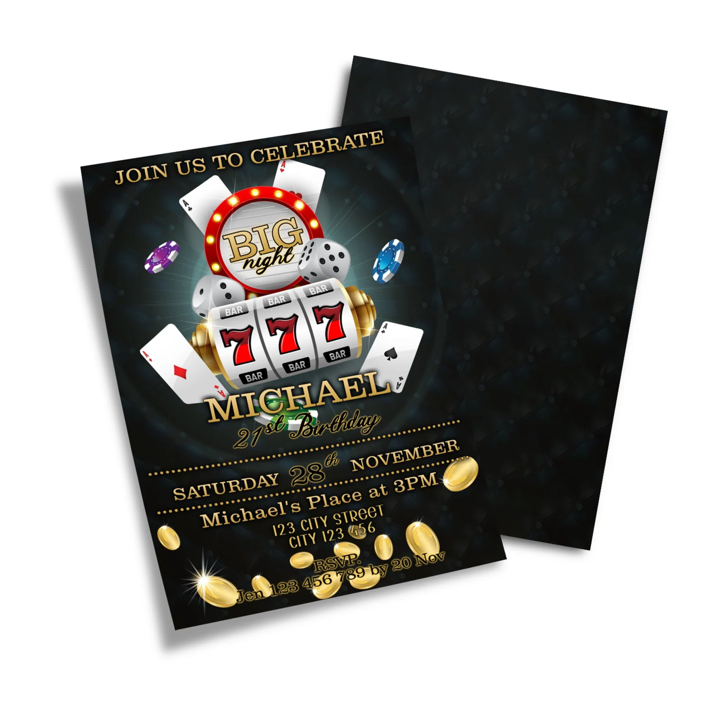 Casino Personalized Birthday Card Invitations