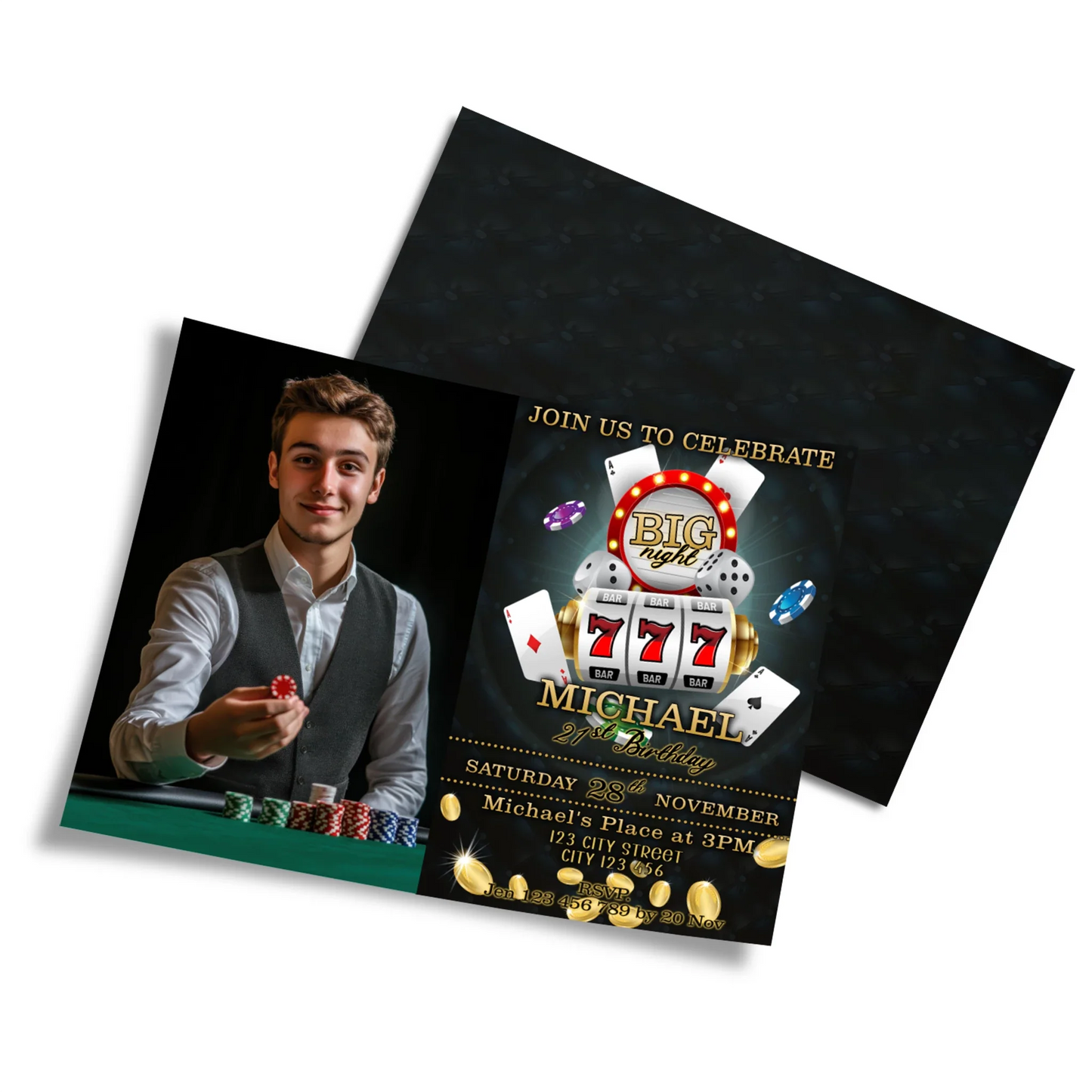 Casino Personalized Photo Card Invitations