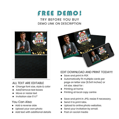 Casino Personalized Photo Card Invitations - Personalized Casino Themed Photo Card Invitations