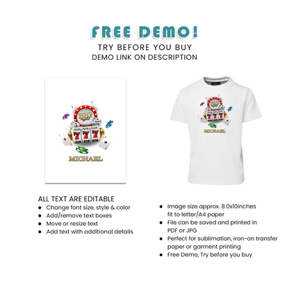 Casino Sublimation T-Shirt - Personalized Casino Themed Sublimation T-Shirts for Events