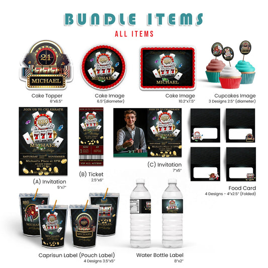 Casino personalized digital template party pack printable decorations