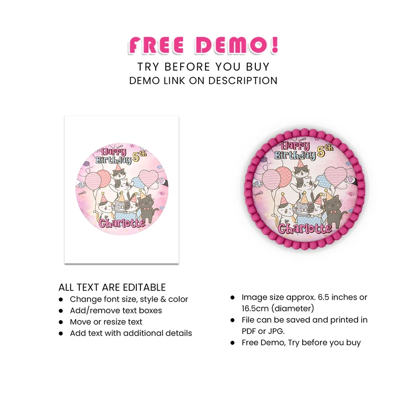 Cats & Kittens Personalized Icing Sheet Cake Images Digital Download