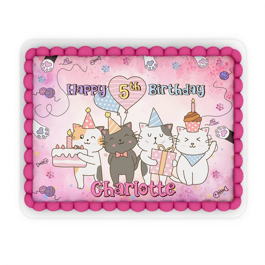 Cats & Kittens custom sheet cake images showing a vibrant birthday layout on a large rectangle cake
