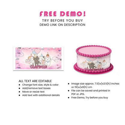 Cats & Kittens Personalized Cake Strips Image Printable Digital Download