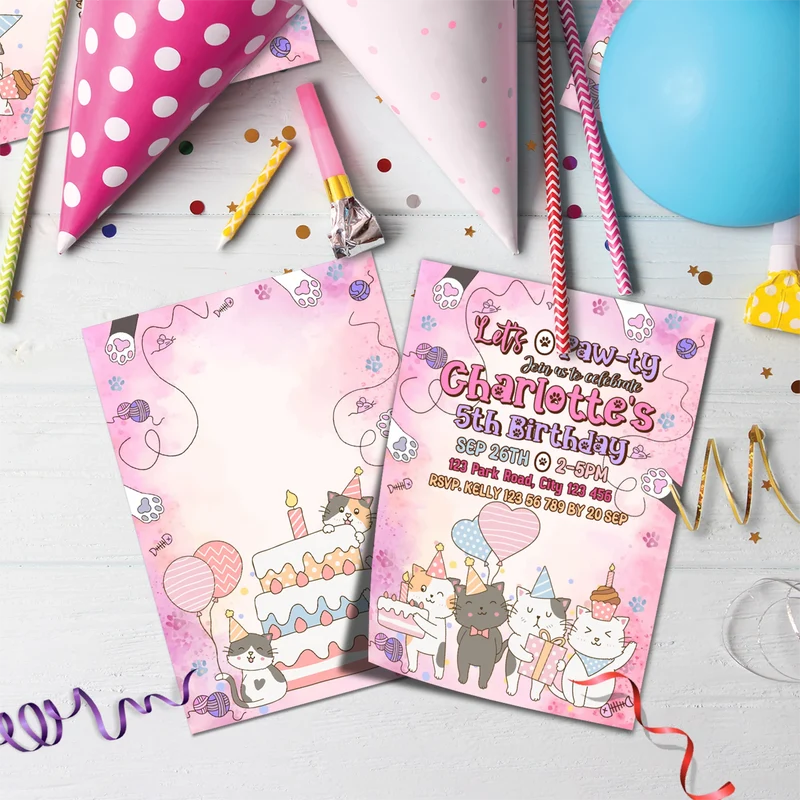Cool Cats & Kittens Birthday Decorations, Cute Cat Party Supplies, Cat Lover Themed, Kitten Digital Template, Editable Cats & Kittens Image SVG PNG