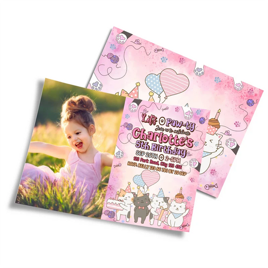Cats & Kittens photo card invitations featuring a custom picture frame layout on a clean studio background