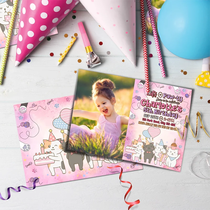 Cool Cats & Kittens Birthday Decorations, Cute Cat Party Supplies, Cat Lover Themed, Kitten Digital Template, Editable Cats & Kittens Image SVG PNG