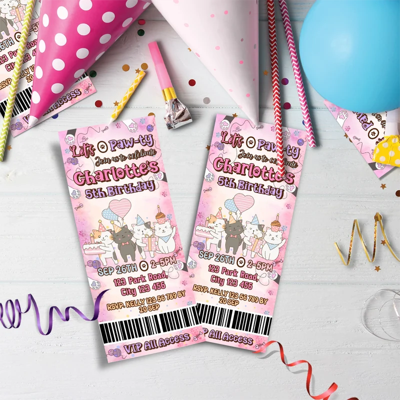 Cool Cats & Kittens Birthday Decorations, Cute Cat Party Supplies, Cat Lover Themed, Kitten Digital Template, Editable Cats & Kittens Image SVG PNG