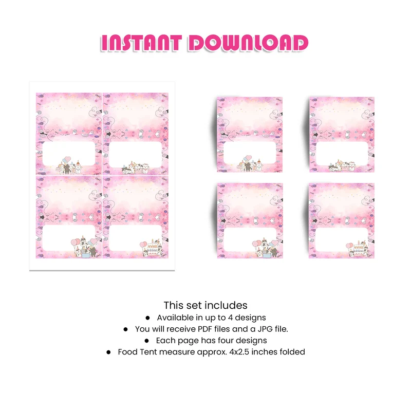 Cats & Kittens Food Cards Printable Digital Download