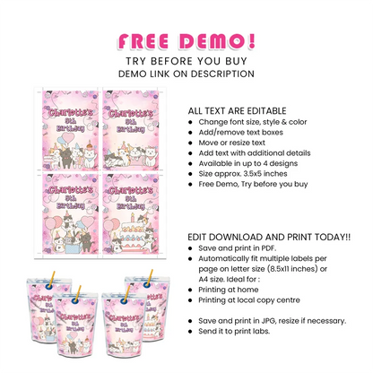 Cats & Kittens Juice Pouch Label Printable Digital Download