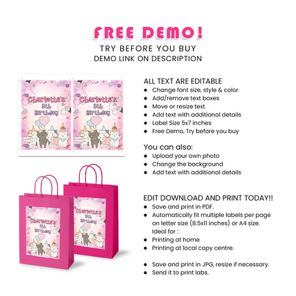 Cats & Kittens Goodie Bag Label Printable Digital Download