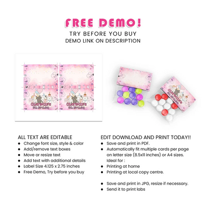 Cats & Kittens Treat Bag Topper Label Printable Digital Download