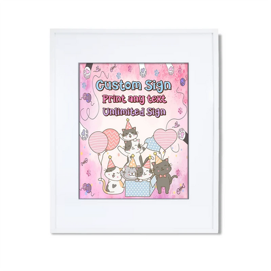 Cats & Kittens custom sign template featuring a colorful party layout inside a modern white picture frame
