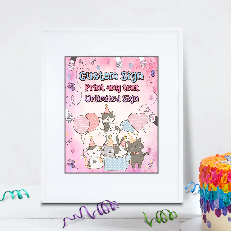 Cool Cats & Kittens Birthday Decorations, Cute Cat Party Supplies, Cat Lover Themed, Kitten Digital Template, Editable Cats & Kittens Image SVG PNG