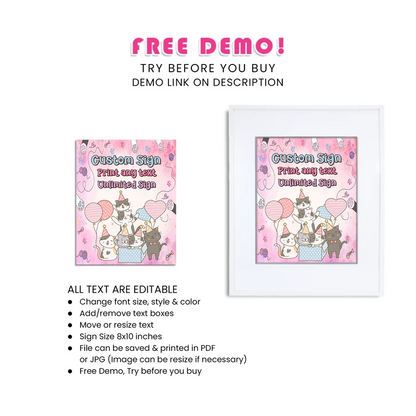 Cats & Kittens Custom Sign Printable Digital Download