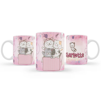 Cats & Kittens sublimation mug design featuring a vibrant graphic layout wrapped around a white ceramic mug