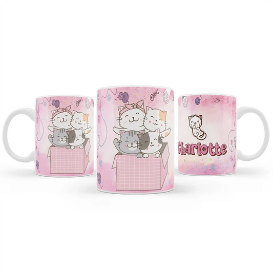 Cats & Kittens sublimation mug design featuring a vibrant graphic layout wrapped around a white ceramic mug