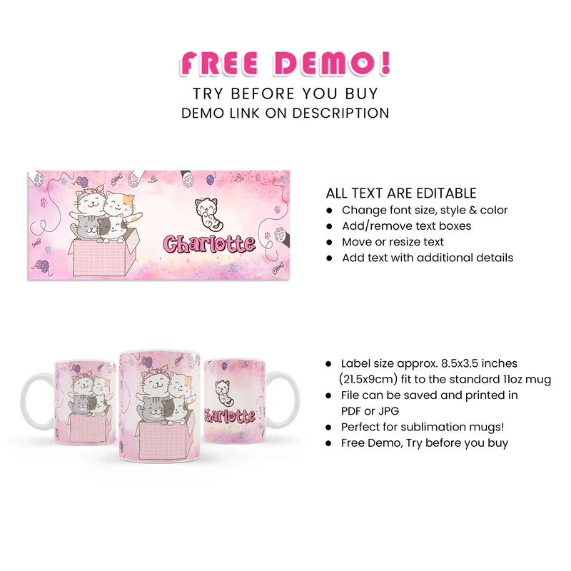 Cats & Kittens Sublimation Mug Digital Download
