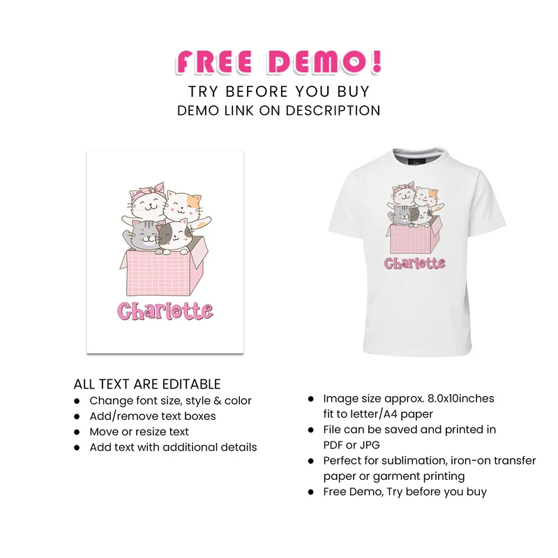 Cats & Kittens Sublimation T-Shirt Digital Download
