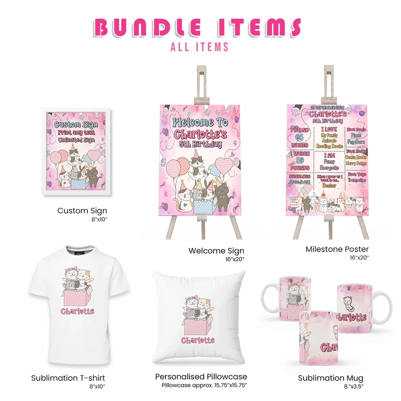 Cats & Kittens Personalized Party Pack Bundle Printable Digital Download