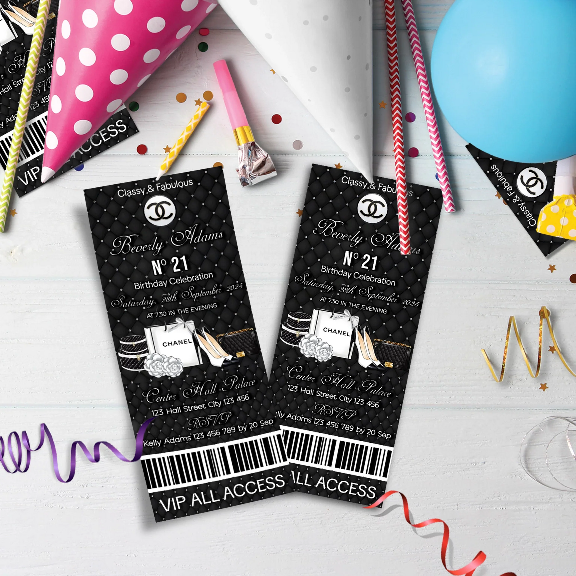 Luxury Bag Birthday Decorations, Chanel Inspired Party Supplies, Designer Chanel Themed, Coco Chanel Digital Template, Editable Chanel Inspired Image SVG PNG