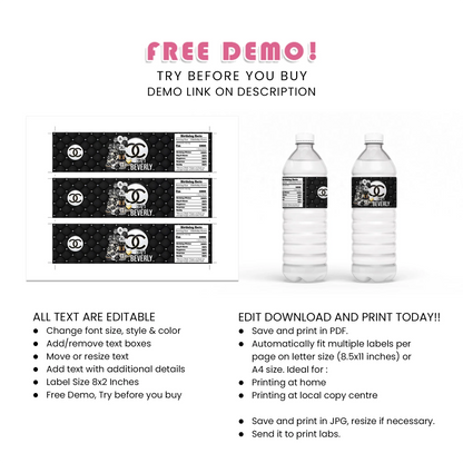Chanel Inspired Water Bottle Label Elegant Design