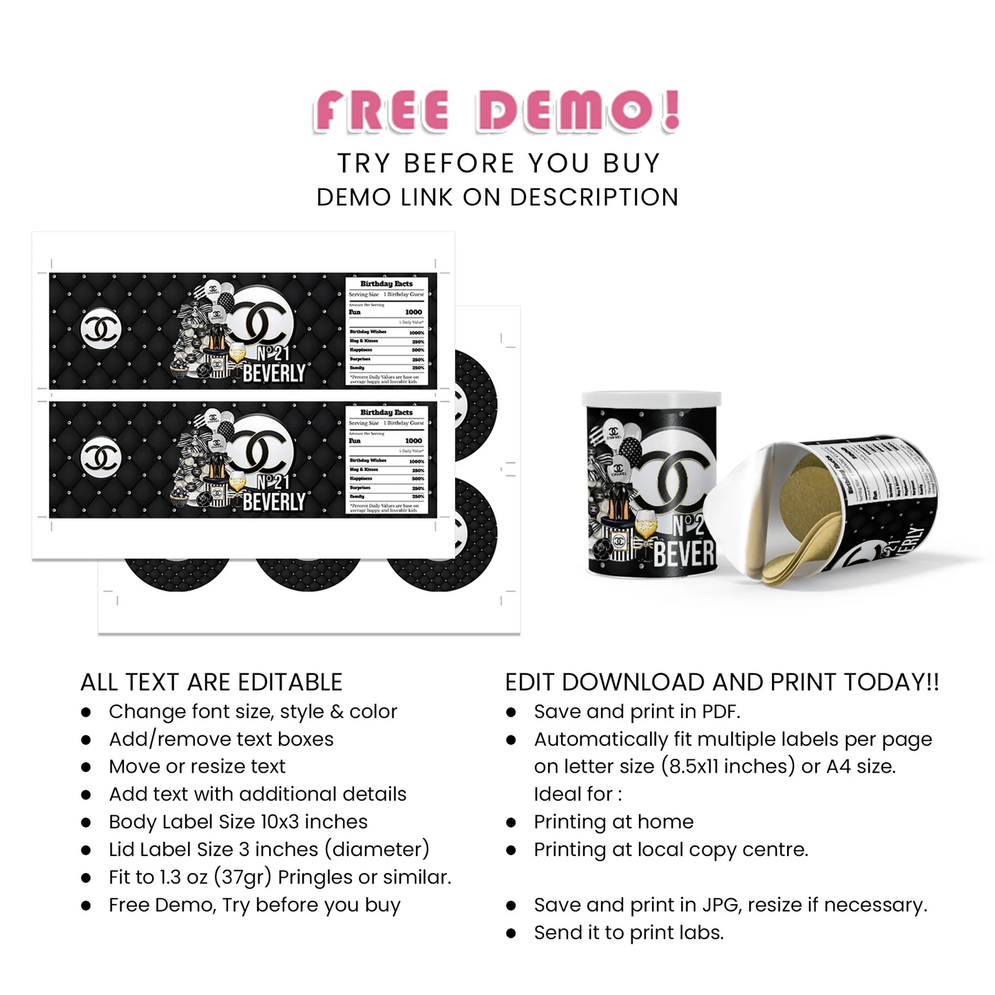 Chanel Inspired Small Pringles Label Elegant Wrap