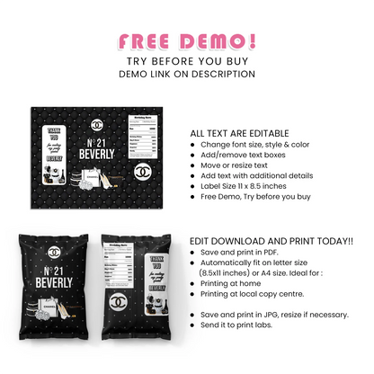 Chanel Inspired Chips Bag Label Elegant Party Wrap