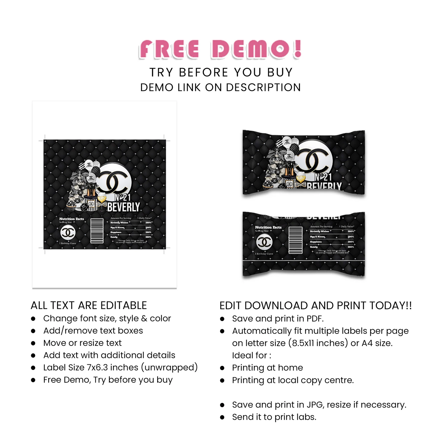 Chanel Inspired Skittles Label Chic Party Favor