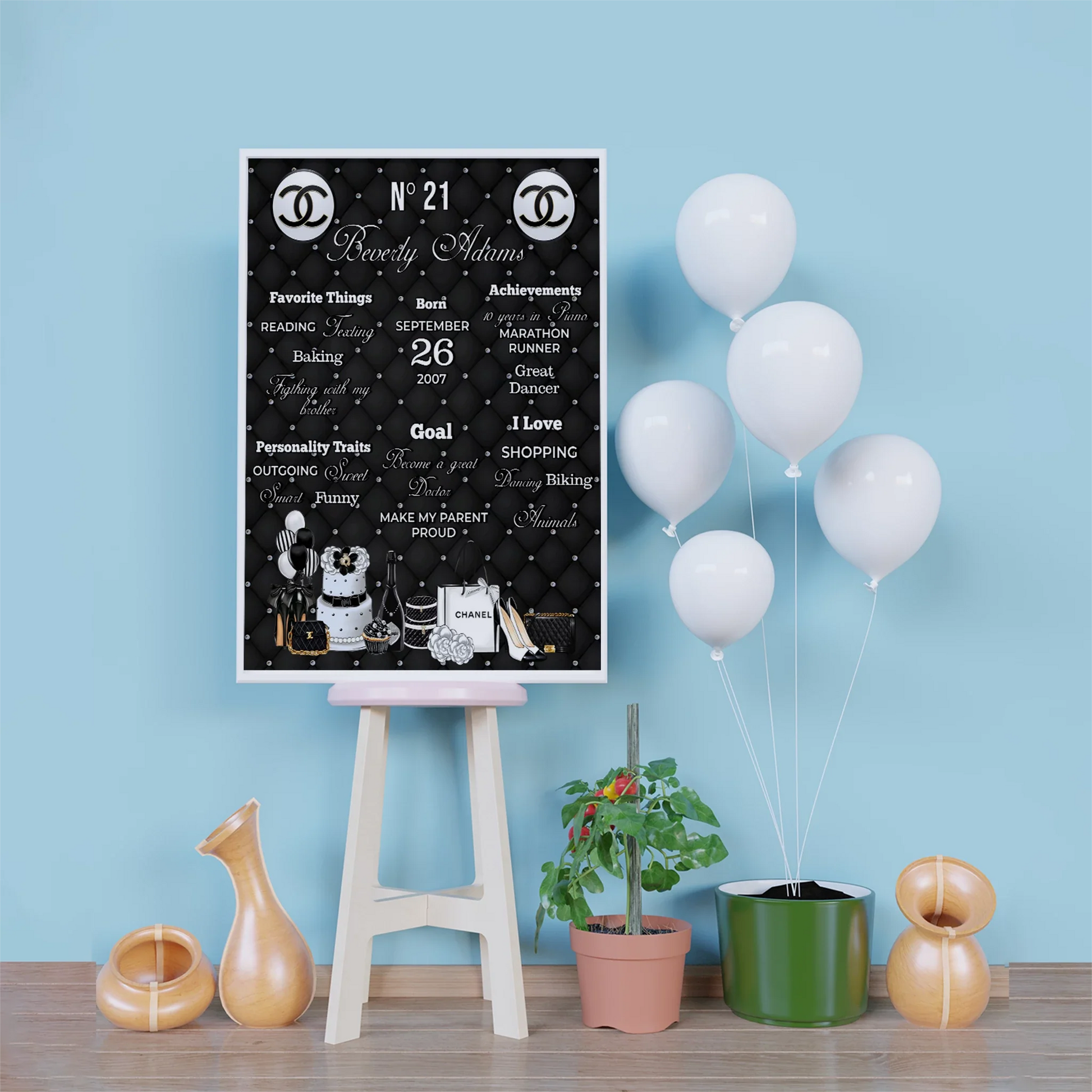 Luxury Bag Birthday Decorations, Chanel Inspired Party Supplies, Designer Chanel Themed, Coco Chanel Digital Template, Editable Chanel Inspired Image SVG PNG