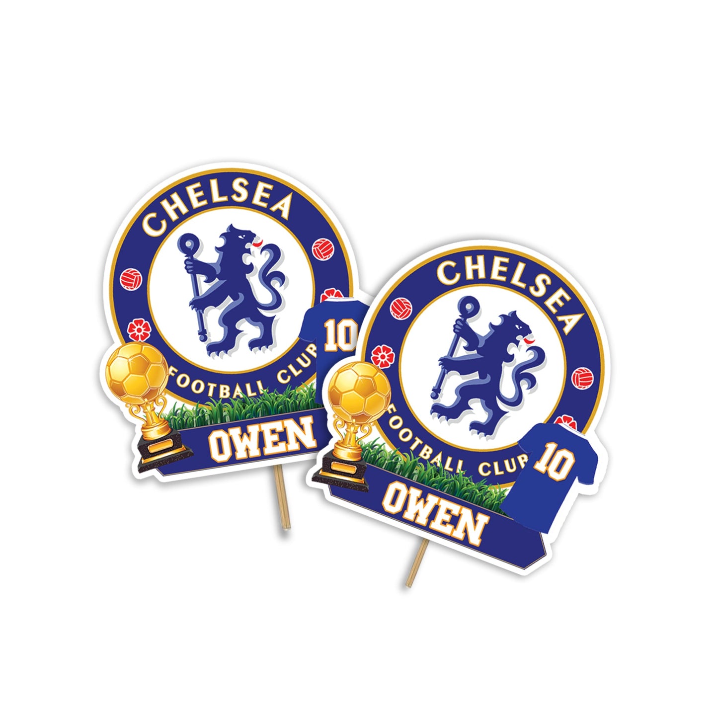 Chelsea FC themed personalized cake toppers